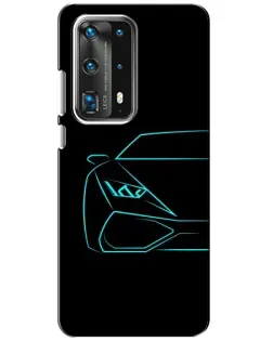 Чехол для Huawei P40 с картинкой «Голубой силуэт Lamborghini»