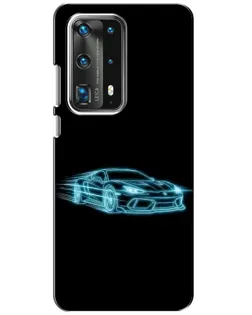 Чехол для Huawei P40 с картинкой «Неоновый контур Lamborghini»