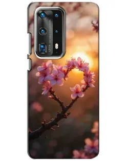 Чехол для Huawei P40 с картинкой «Розовый цвет сердце на фоне заката»