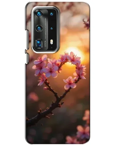 Чехол для Huawei P40 с картинкой «Розовый цвет сердце на фоне заката»