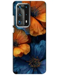 Чехол для Huawei P40 с картинкой «Яркая сине-оранжевая флора»