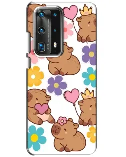 Чехол для Huawei P40 с картинкой «Цветочный паттерн капибар»