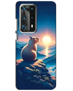 Чехол для Huawei P40 с картинкой «Закат солнца с капибарой»