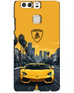 Чехол для Huawei P9 с картинкой «Желтый Lamborghini город»