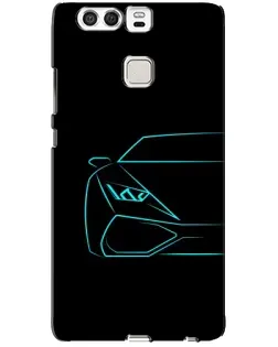 Чехол для Huawei P9 с картинкой «Голубой силуэт Lamborghini»