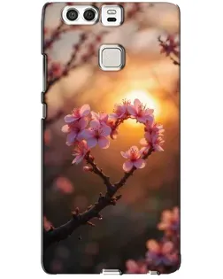 Чехол для Huawei P9 с картинкой «Розовый цвет сердце на фоне заката»
