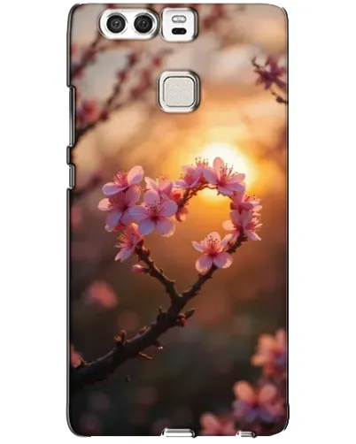 Чехол для Huawei P9 с картинкой «Розовый цвет сердце на фоне заката»