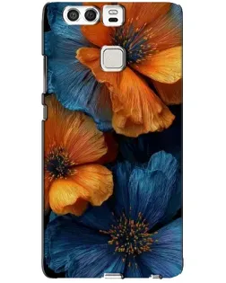 Чехол для Huawei P9 с картинкой «Яркая сине-оранжевая флора»