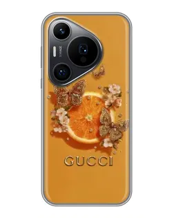 Чехол для Huawei Pura 70 PRO с картинкой «Gucci — золотые бабочки»