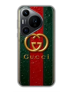 Чехол для Huawei Pura 70 PRO с картинкой «Gucci — фирменная полоса и золото»