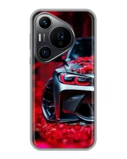 Чохол для Huawei Pura 70 PRO з картинкою «Спортивна BMW та квіти»