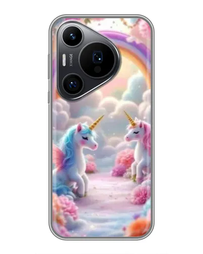 Чехол для Huawei Pura 70 PRO с картинкой «Радуга и единороги»