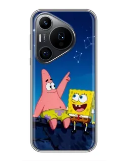Чехол для Huawei Pura 70 PRO с картинкой «Губка Боб и Патрик ночью»