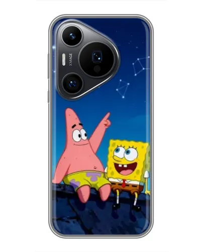 Чехол для Huawei Pura 70 PRO с картинкой «Губка Боб и Патрик ночью»