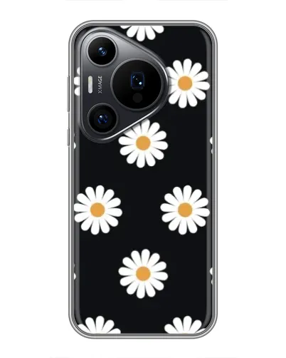 Чехол для Huawei Pura 70 PRO с картинкой «Ромашки на черном»
