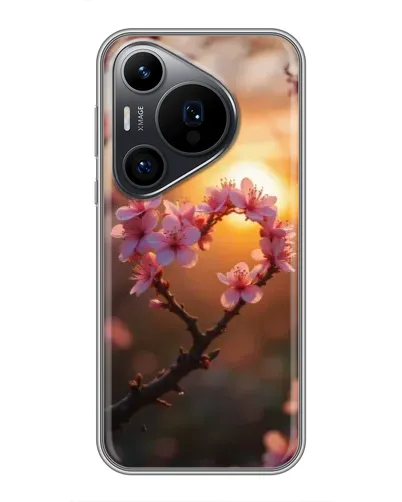 Чехол для Huawei Pura 70 PRO с картинкой «Розовый цвет сердце на фоне заката»