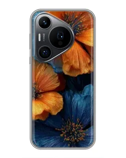 Чохол для Huawei Pura 70 PRO з картинкою «Яскрава синьо-помаранчева флора»