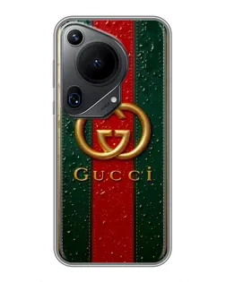 Чехол для Huawei Pura 70 Ultra с картинкой «Gucci — фирменная полоса и золото» Чехол для Huawei Pura 70 Ultra с картинкой «Gucci — фирменная полоса и золото»