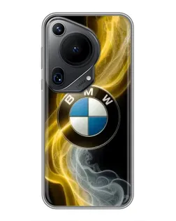 Чехол для Huawei Pura 70 Ultra с картинкой «Золотистый дым BMW»
