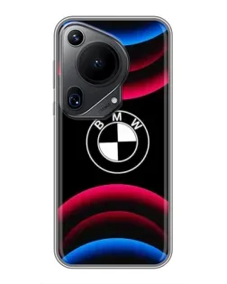 Чехол для Huawei Pura 70 Ultra с картинкой «Логотип BMW и неоновые дуги»
