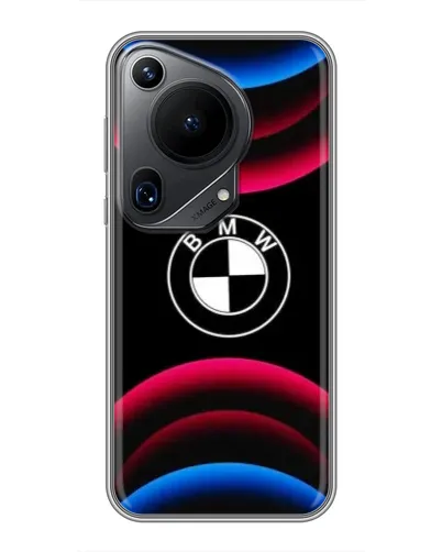 Чехол для Huawei Pura 70 Ultra с картинкой «Логотип BMW и неоновые дуги»
