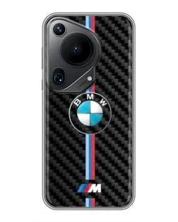 Чехол для Huawei Pura 70 Ultra с картинкой «Эмблема BMW и карбон»