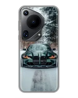 Чехол для Huawei Pura 70 Ultra с картинкой «BMW в зимнем лесу»