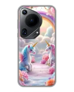 Чехол для Huawei Pura 70 Ultra с картинкой «Радуга и единороги»