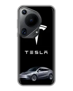 Чехол для Huawei Pura 70 Ultra с картинкой «Tesla Model Y»