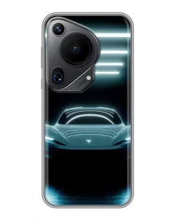 Чехол для Huawei Pura 70 Ultra с картинкой «Tesla в неоне»