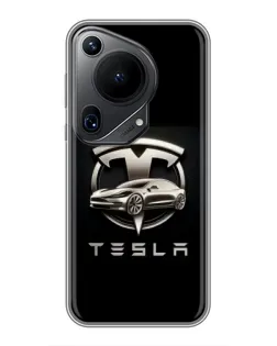 Чехол для Huawei Pura 70 Ultra с картинкой «Tesla — серебристое авто»