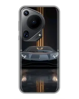 Чехол для Huawei Pura 70 Ultra с картинкой «Lamborghini золотые линии»