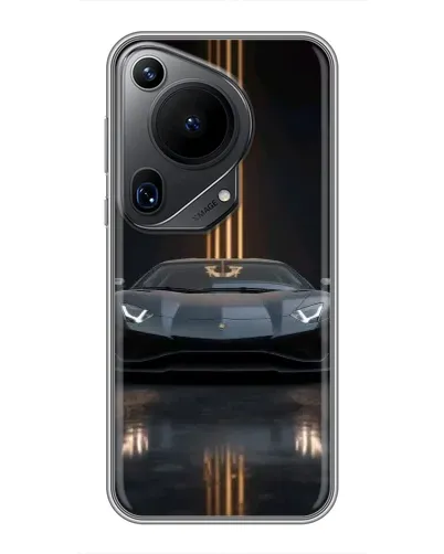 Чехол для Huawei Pura 70 Ultra с картинкой «Lamborghini золотые линии»