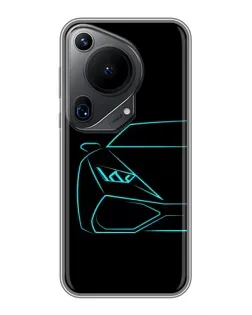 Чехол для Huawei Pura 70 Ultra с картинкой «Голубой силуэт Lamborghini»