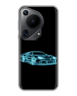Чехол для Huawei Pura 70 Ultra с картинкой «Неоновый контур Lamborghini»