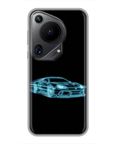 Чехол для Huawei Pura 70 Ultra с картинкой «Неоновый контур Lamborghini»