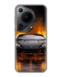 Чехол для Huawei Pura 70 Ultra с картинкой «Lamborghini в огне»