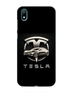 Чехол для Huawei Y5 2019 с картинкой «Tesla — серебристое авто»