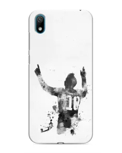 Чехол для Huawei Y5 2019 с картинкой «Черно-белый силуэт Месси»