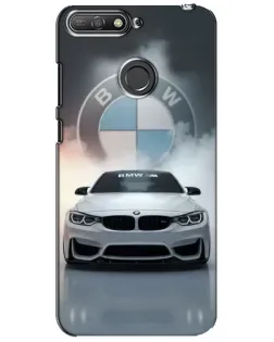 Чехол для Huawei Y6 Prime 2018 с картинкой «BMW в белом дыму»