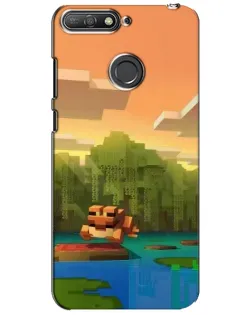 Чехол для Huawei Y6 Prime 2018 с картинкой «Майнкрафт закат солнца»