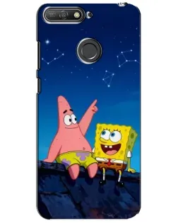 Чехол для Huawei Y6 Prime 2018 с картинкой «Губка Боб и Патрик ночью»