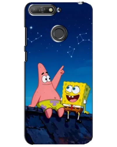 Чехол для Huawei Y6 Prime 2018 с картинкой «Губка Боб и Патрик ночью»