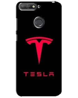 Чехол для Huawei Y6 Prime 2018 с картинкой «Tesla Red Logo»
