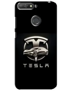 Чехол для Huawei Y6 Prime 2018 с картинкой «Tesla — серебристое авто»
