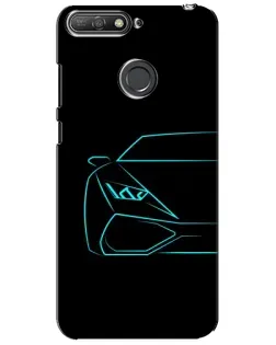 Чехол для Huawei Y6 Prime 2018 с картинкой «Голубой силуэт Lamborghini»