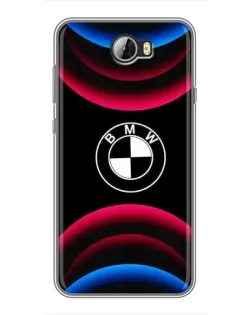 Чехол для Huawei Y5II с картинкой «Логотип BMW и неоновые дуги»