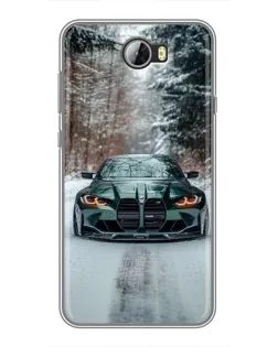 Чехол для Huawei Y5II с картинкой «BMW в зимнем лесу»
