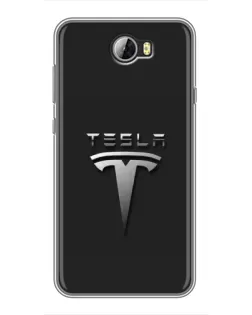 Чехол для Huawei Y5II с картинкой «Стальной логотип Tesla»