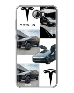 Чехол для Huawei Y5II с картинкой «Коллаж Cybertruck Tesla»